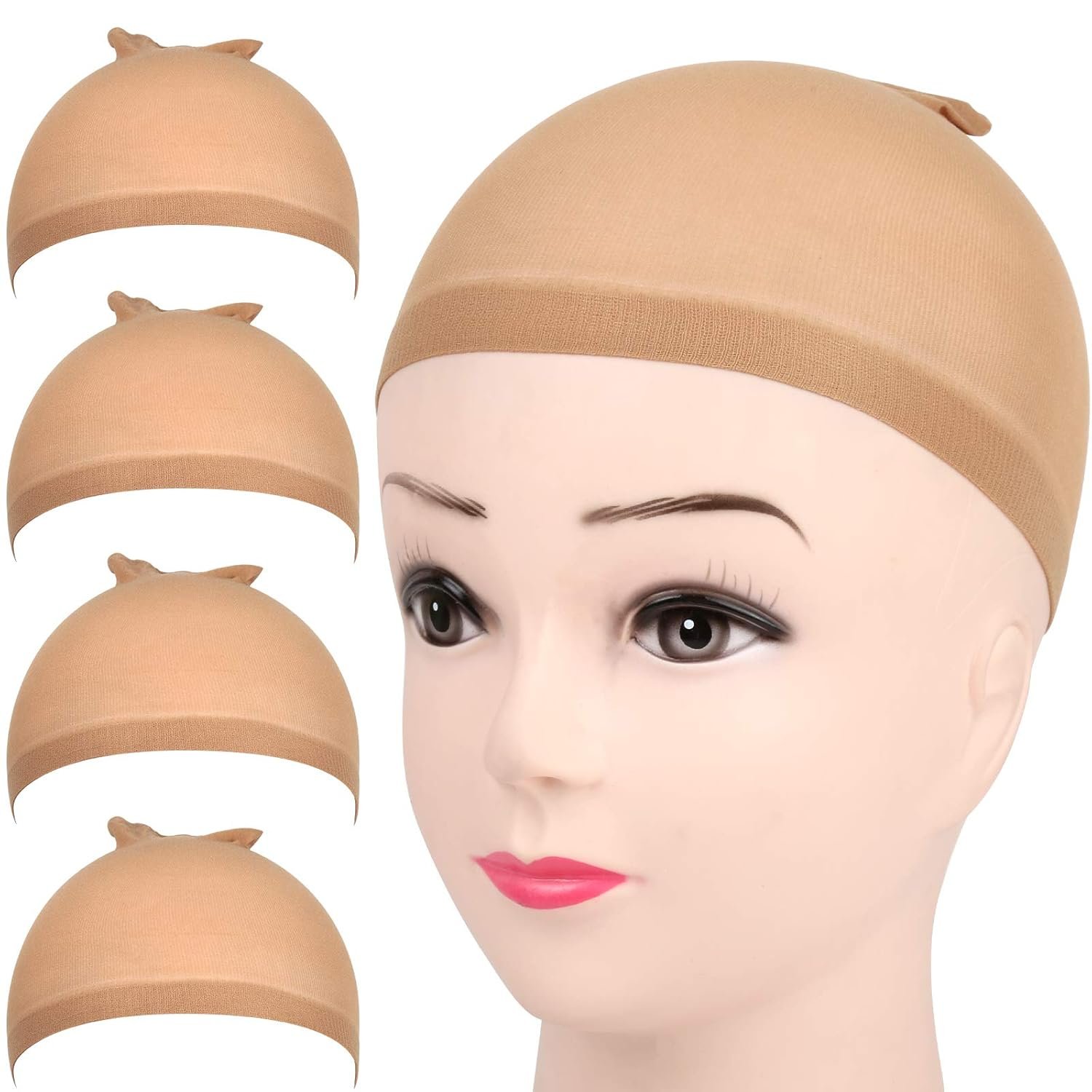1 4 pieces Light Brown Stocking Wig Caps Stretchy Nylon Wig Caps for Women - Image 1