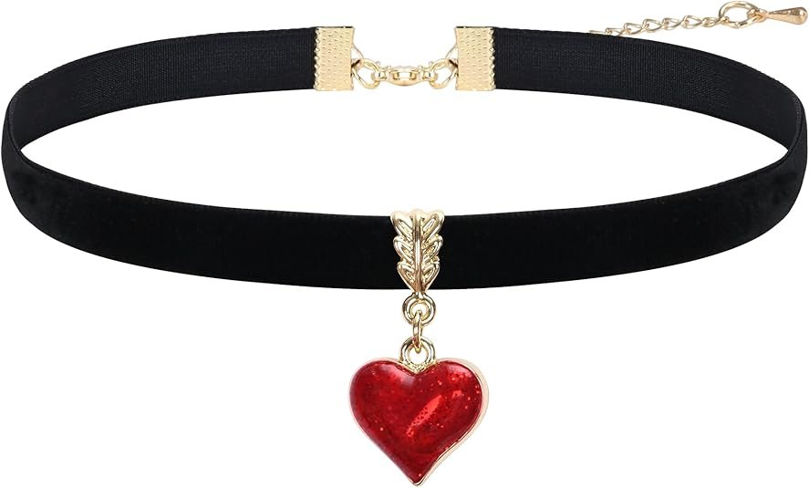 111 Vintage Black Choker Necklace for Women, Velvet Drip oil Red Heart Black Choker, Valentines Day Halloween Cosplay Party Jewelry, Adjustable Length from 10-14 Inches - Image 1