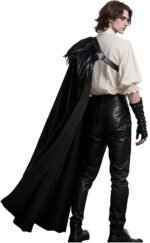 Black Half Shoulder Cape with Feather Shrug - Renaissance Ranger Cloak Halloween Gothic Knight - Image 4