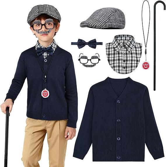 181AasBSqrSL._AC_SX569_ 8PCS Old Man Costume for kids 100 Days of School boys Grandpa old person Outfit Cosplay - Image 1