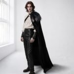 Black Half Shoulder Cape with Feather Shrug - Renaissance Ranger Cloak Halloween Gothic Knight