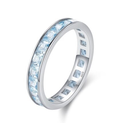 Round Blue Diamond  Minimalist Stackable Ring for Women in Sterling Silver