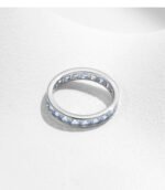 Round Blue Diamond Minimalist Stackable Ring for Women in Sterling Silver - Image 2