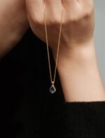 Yellow Gold Birthstone Pendant Necklace for Women with Diamond Pear Shaped Teardrop Necklace Birthday Gifts for Mom Women Sterling Silver Chain - Image 2