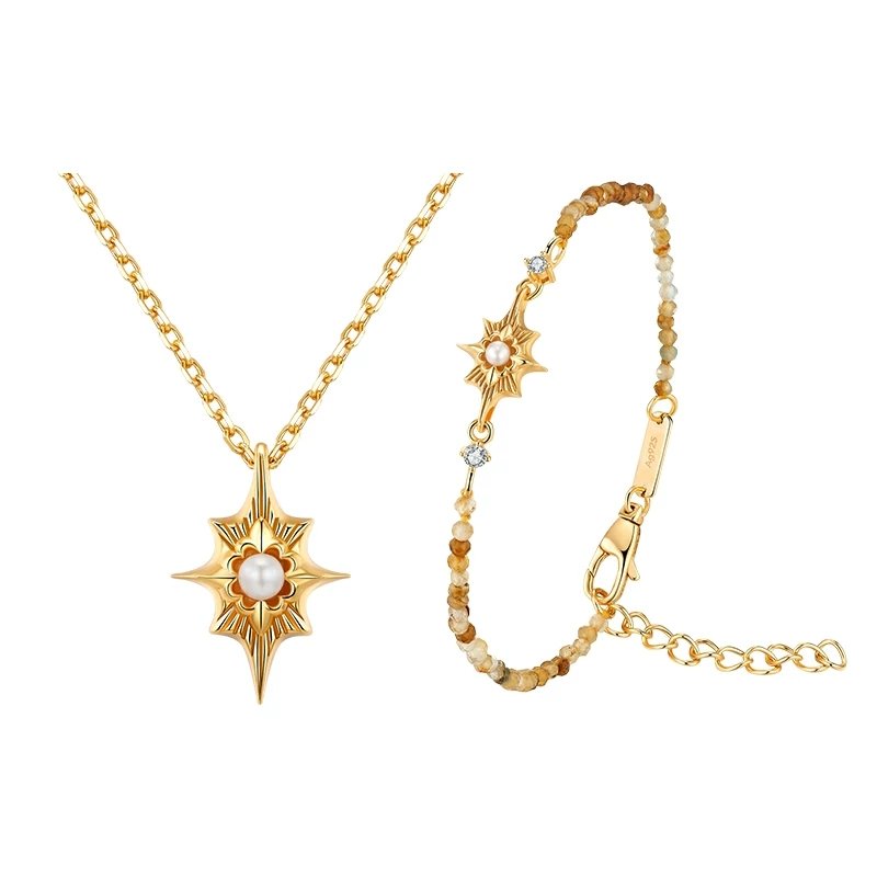 O1CN01bYHzLl21wxMx0cqYT_!!2978237050.jpg__爱奇艺 Striped agate star bracelet and necklace - Image 1