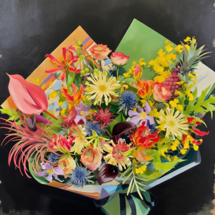 Tropical bouquet on canvas