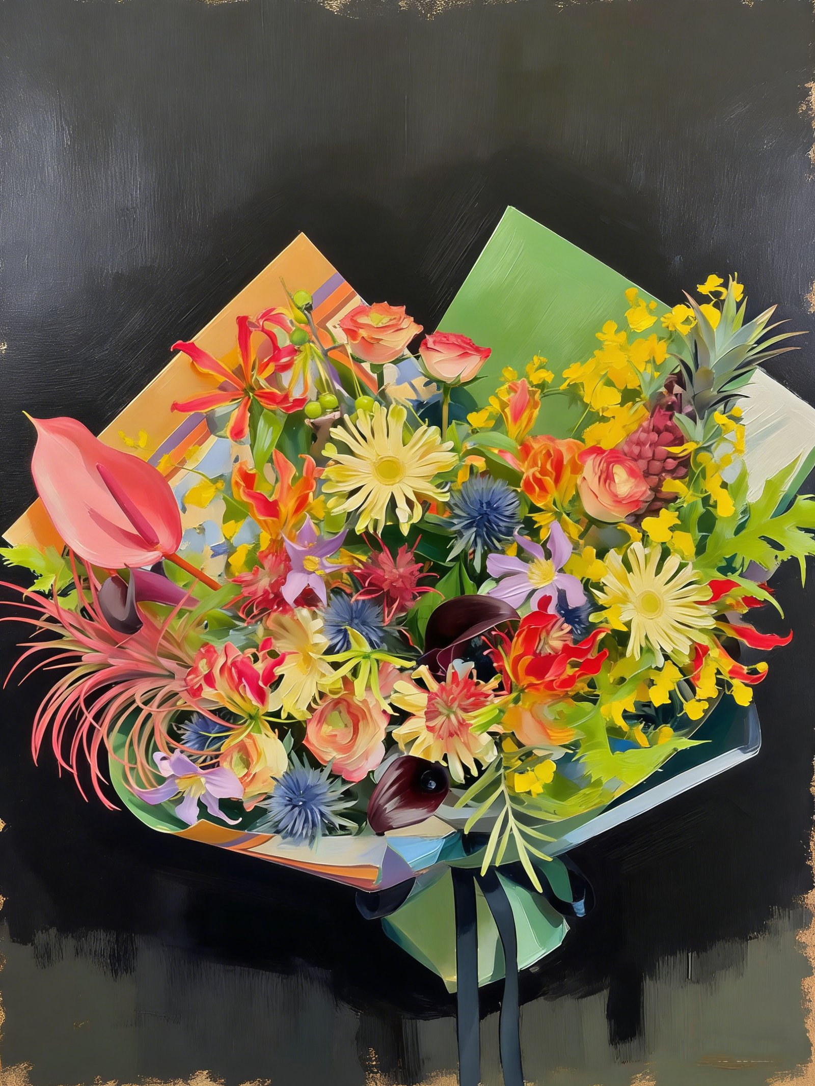 生成特定效果图片 (1) Tropical bouquet on canvas - Image 1